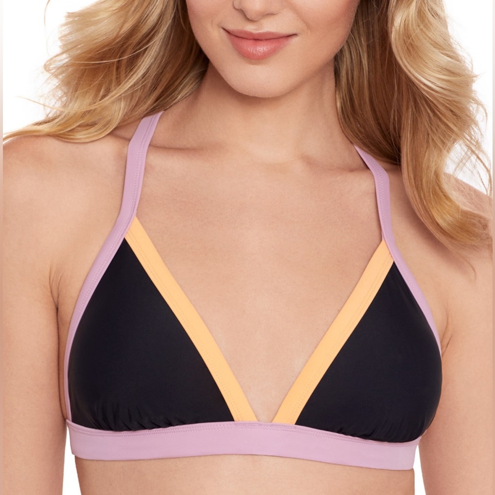 72. Women’s Contrast-Trim Triangle Bikini Top Orchid Multi - Picture 1 of 2
